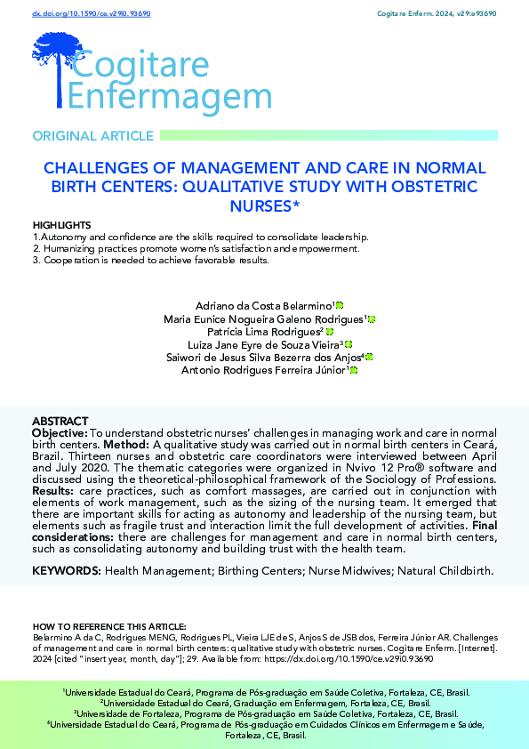 (PDF) Challenges of Management and Care in Normal Birth Centers ...