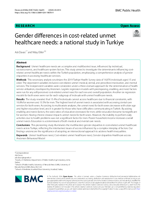 (PDF) Gender differences in cost-related unmet healthcare needs: a ...