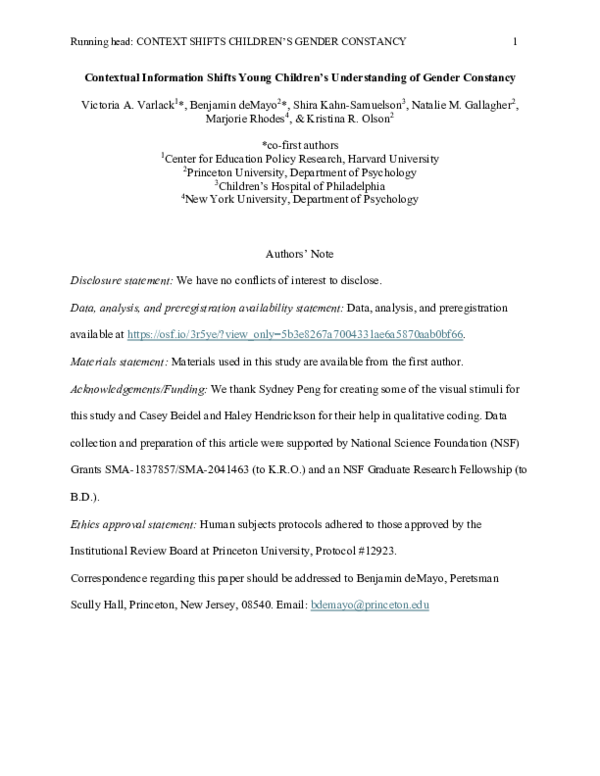 (PDF) Contextual Information Shifts Young Children’s Understanding of ...