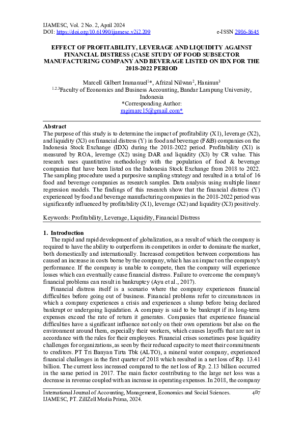 (PDF) Effect of Profitability, Leverage and Liquidity Against Financial ...