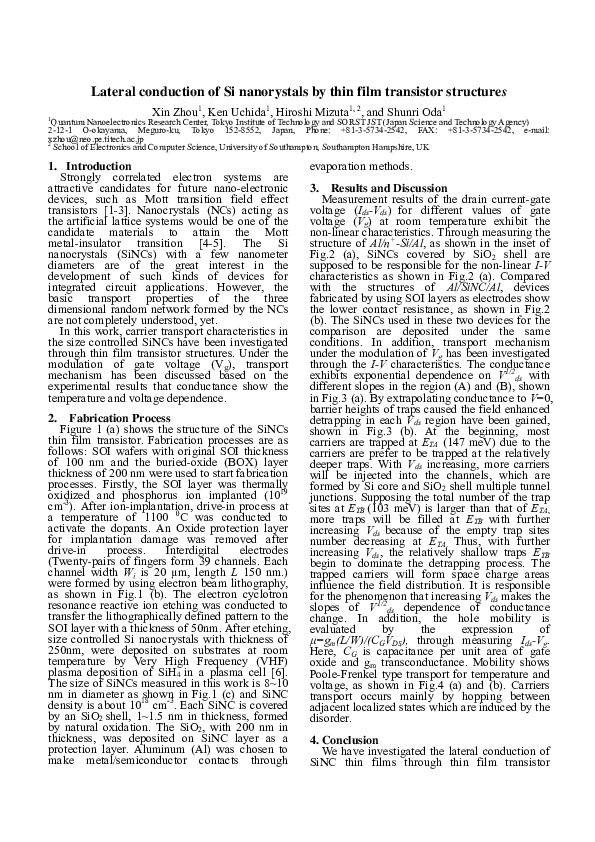 (PDF) Lateral conduction of Si nanocrystals by thin film transistor ...