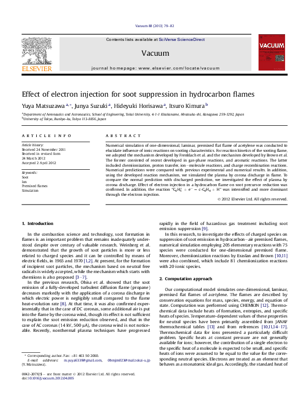 (PDF) Effect of electron injection for soot suppression in hydrocarbon ...