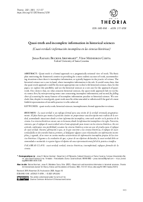 (PDF) Quasi-truth and incomplete information in historical sciences