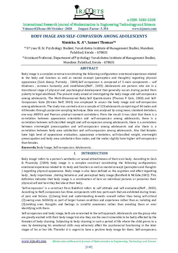 (PDF) BODY IMAGE AND SELF-COMPASSION AMONG ADOLESCENTS