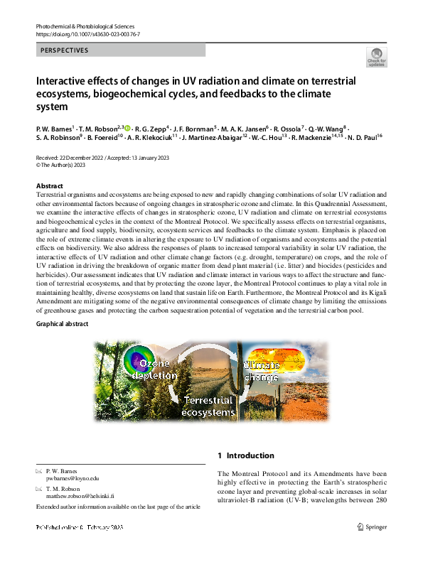 (PDF) Interactive effects of changes in UV radiation and climate on ...