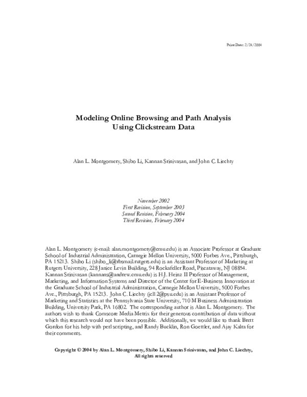 (PDF) Modeling Online Browsing and Path Analysis Using Clickstream Data