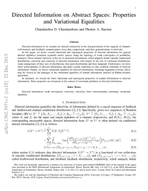 (PDF) Directed Information on Abstract Spaces: Properties and ...