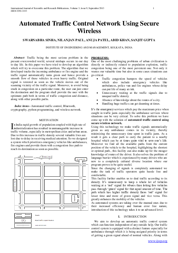 (PDF) Automated Traffic Control Network Using Secure Wireless