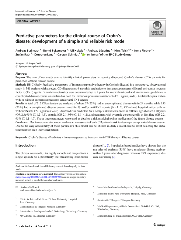 (PDF) Predictive parameters for the clinical course of Crohn’s disease ...