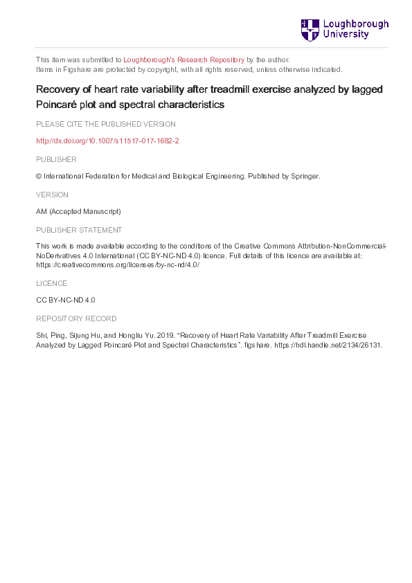 (PDF) Recovery of heart rate variability after treadmill exercise ...