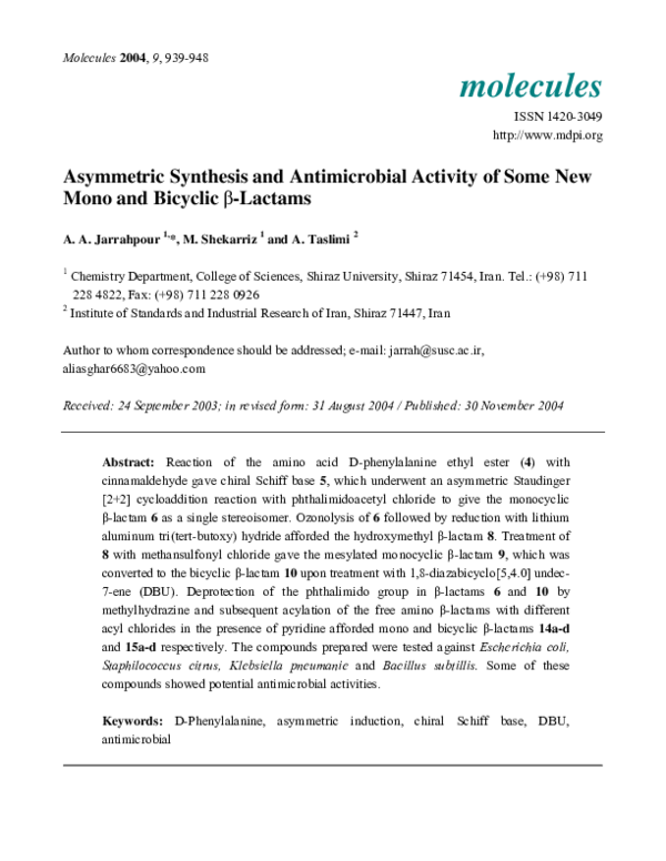 (PDF) Asymmetric Synthesis and Antimicrobial Activity of Some New Mono ...