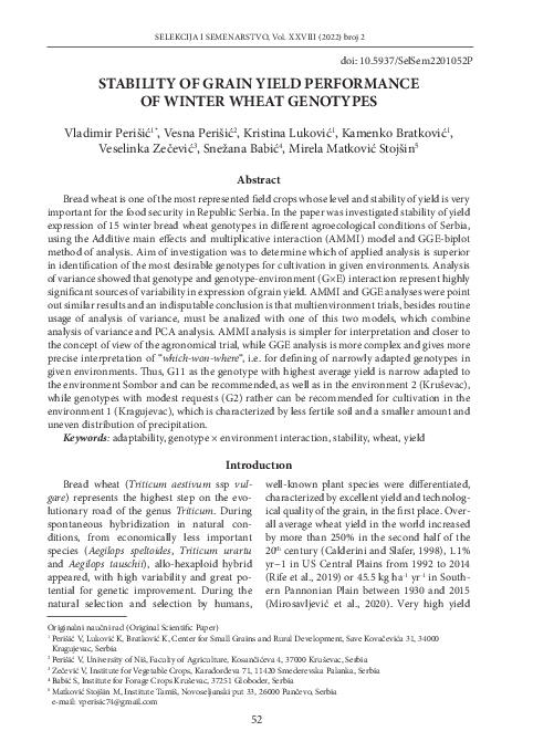 (PDF) Stability of grain yield performance of winter wheat genotypes