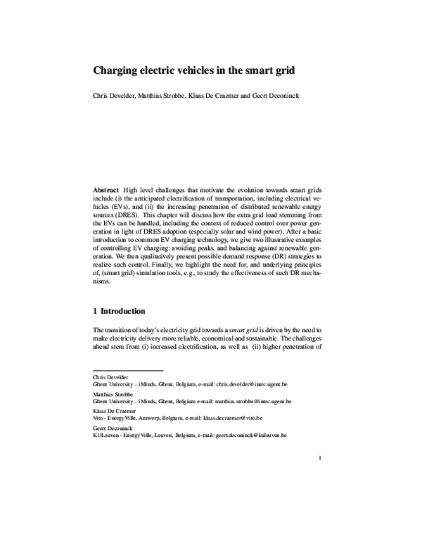 (PDF) Charging Electric Vehicles in the Smart Grid