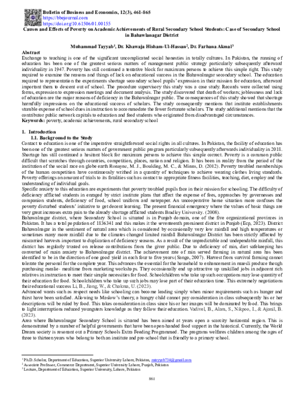 (PDF) Causes and Effects of Poverty on Academic Achievements of Rural ...