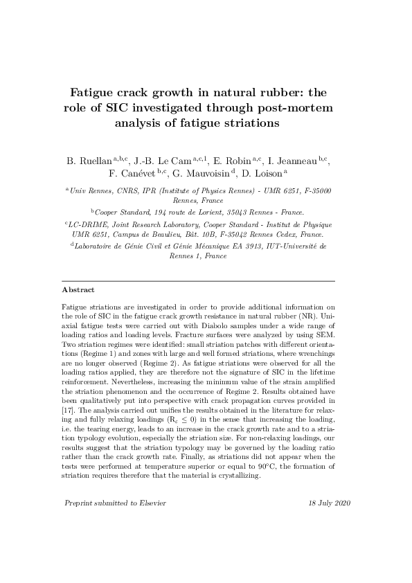 (PDF) Fatigue crack growth in natural rubber: The role of SIC ...