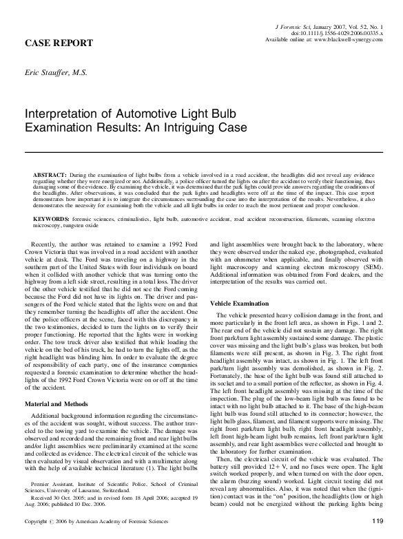 (PDF) Interpretation of Automotive Light Bulb Examination Results: An ...