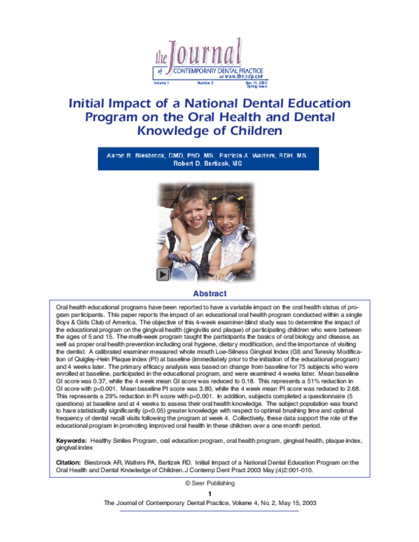(PDF) Initial Impact of a National Dental Education Program on the Oral ...