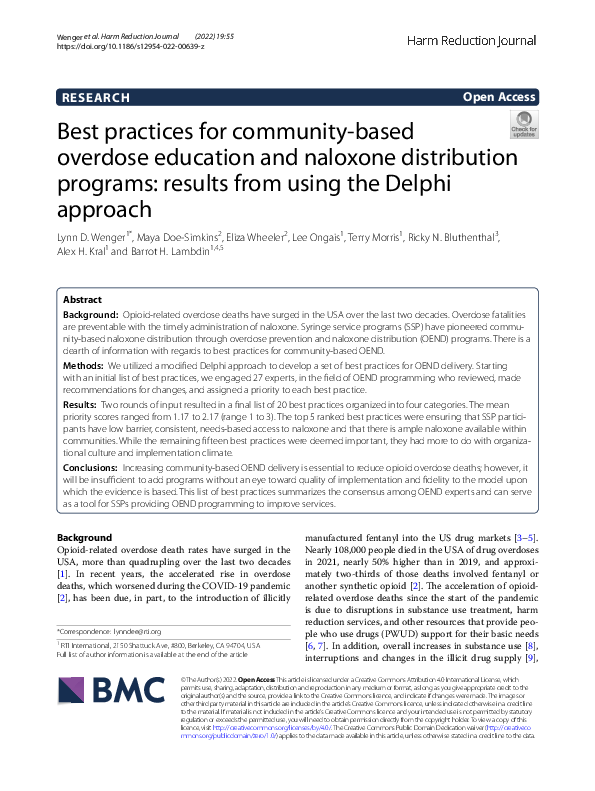 (PDF) Best practices for community-based overdose education and ...