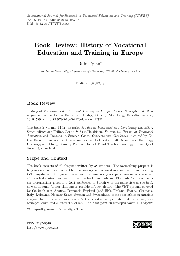 (PDF) Book Review: History of Vocational Education and Training in Europe