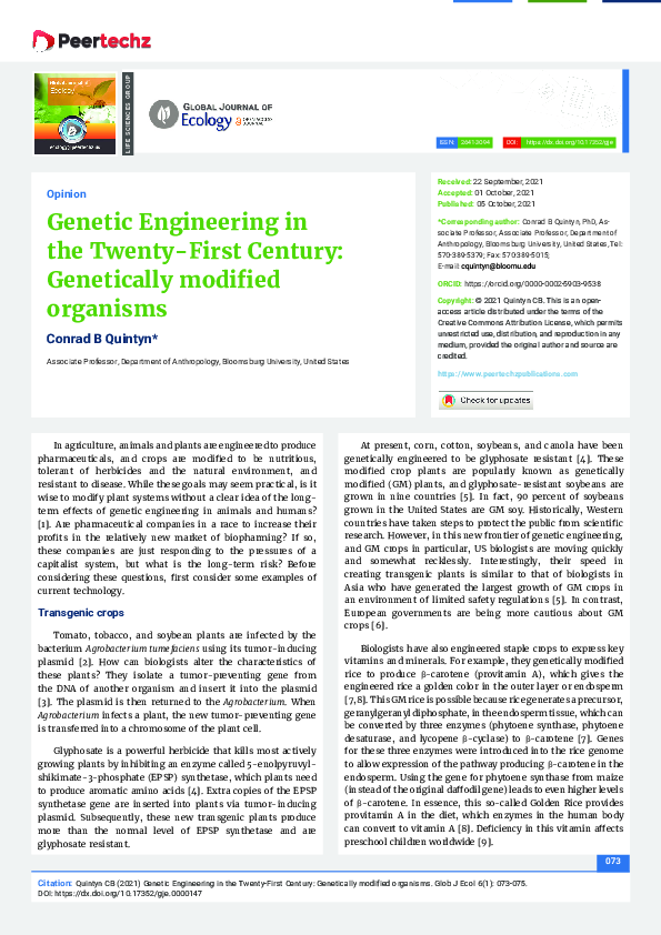 (PDF) Genetic Engineering in the Twenty-First Century: Genetically ...