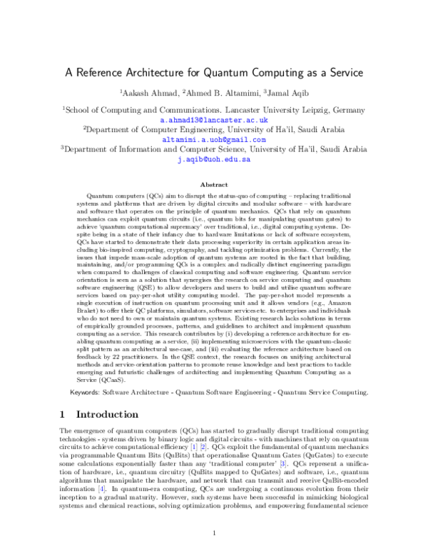 (PDF) A Reference Architecture for Quantum Computing as a Service