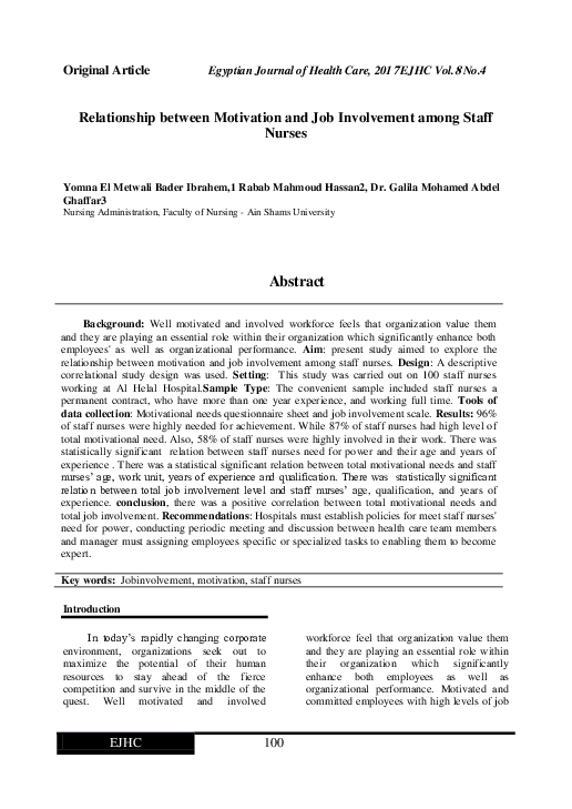 (PDF) Relationship between Motivation and Job Involvement among Staff ...