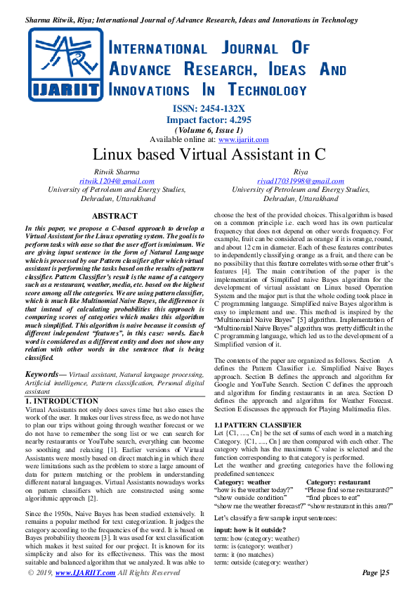 (PDF) Linux based Virtual Assistant in C