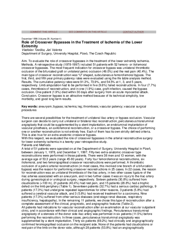 (PDF) Role of crossover bypasses in the treatment of ischemia of the ...