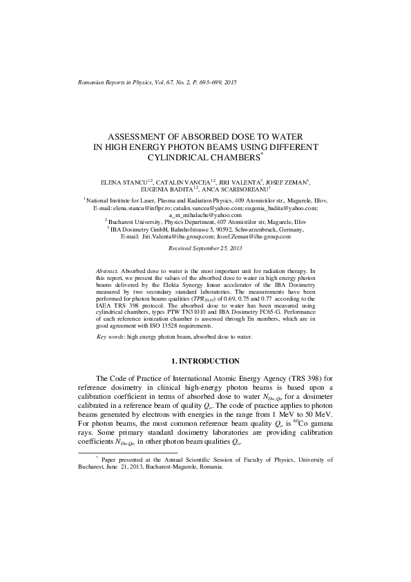 (PDF) Assessment of absorbed dose to water in high energy photon beams ...