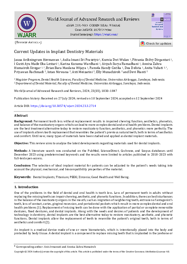 (PDF) Current Updates in Implant Dentistry Materials