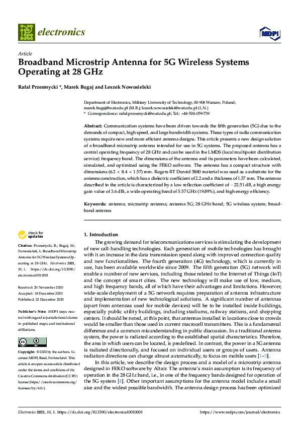 (PDF) Broadband Microstrip Antenna for 5G Wireless Systems Operating at ...