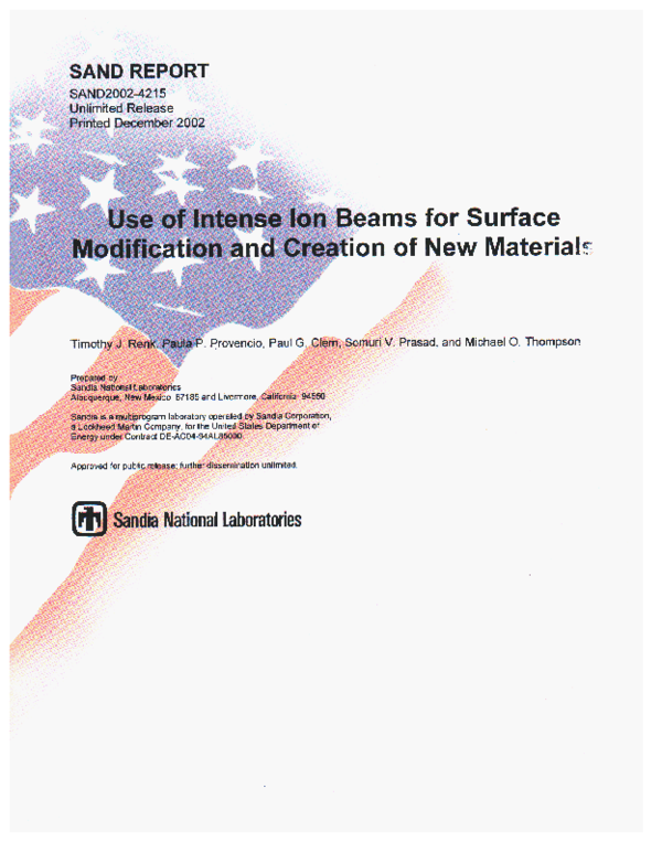 (PDF) Use of Intense Ion Beams for Surface Modification and Creation of ...