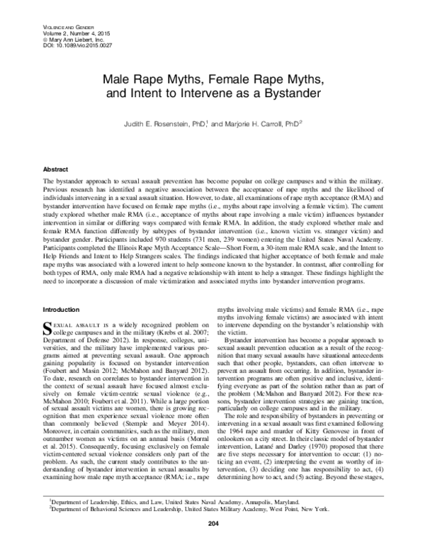 (PDF) Male Rape Myths, Female Rape Myths, and Intent to Intervene as a ...