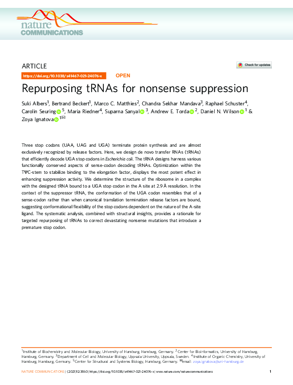(PDF) Repurposing tRNAs for nonsense suppression