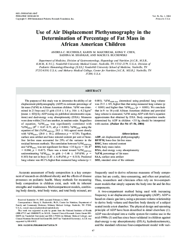 (PDF) Use of Air Displacement Plethysmography in the Determination of ...