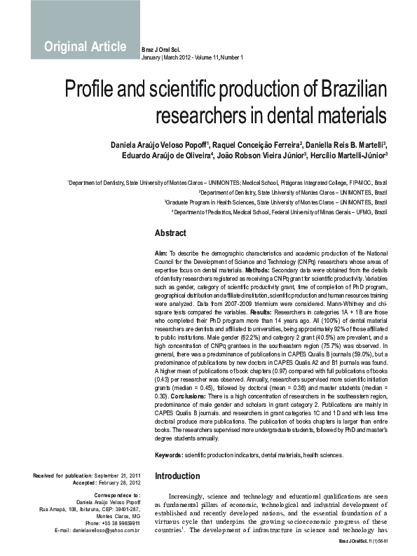 (PDF) Profile and scientific production of Brazilian researchers in ...