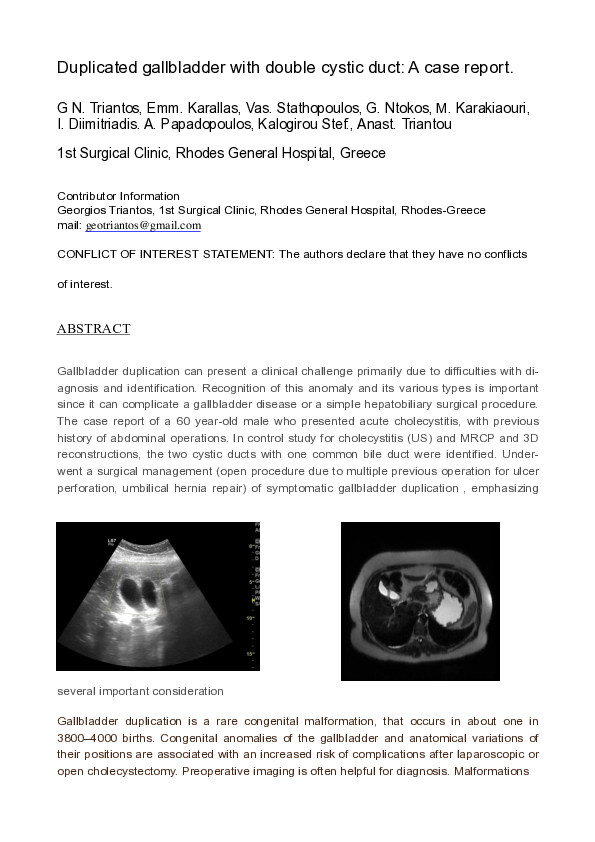 (PDF) Duplicated gallbladder with double cystic duct: A case report