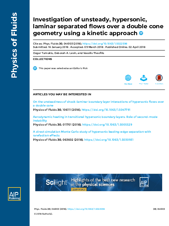 (PDF) Investigation of unsteady, hypersonic, laminar separated flows ...