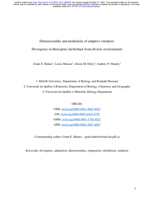 (PDF) Dimensionality and Modularity of Adaptive Variation: Divergence ...
