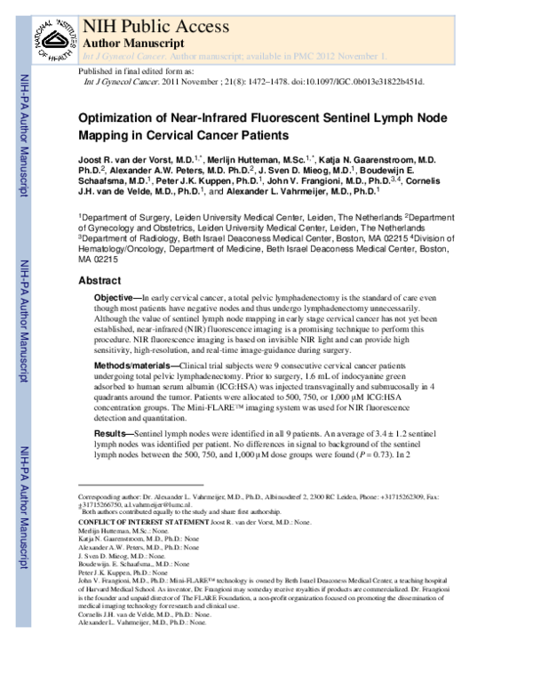 (PDF) Optimization of Near-Infrared Fluorescent Sentinel Lymph Node ...