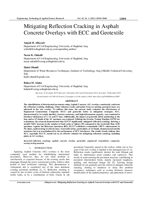 (PDF) Mitigating Reflection Cracking in Asphalt Concrete Overlays with ...