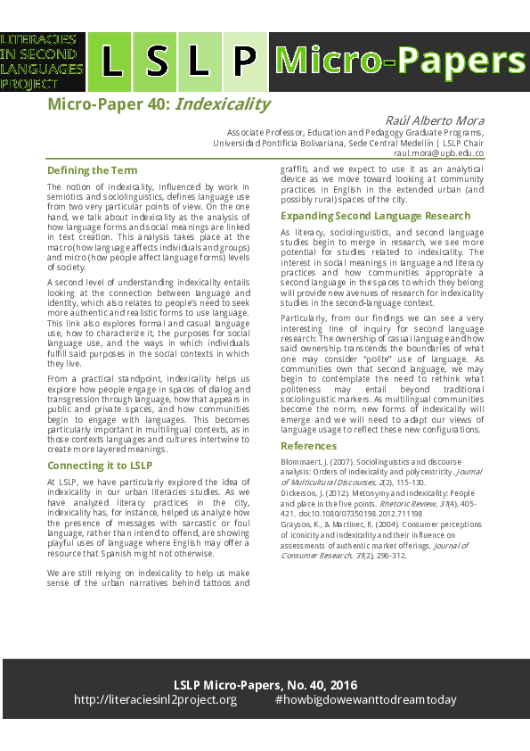 (PDF) LSLP Micro-Paper 40: Indexicality