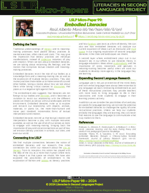 (PDF) LSLP Micro Paper 99: Embodied Literacies