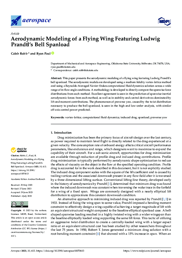 (PDF) Aerodynamic Modeling of a Flying Wing Featuring Ludwig Prandtl’s ...