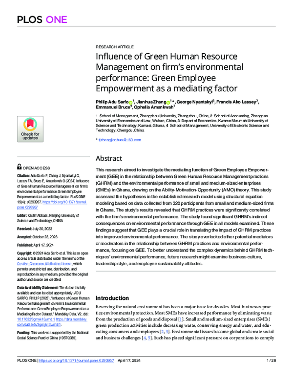 (PDF) Influence of Green Human Resource Management on firm’s ...