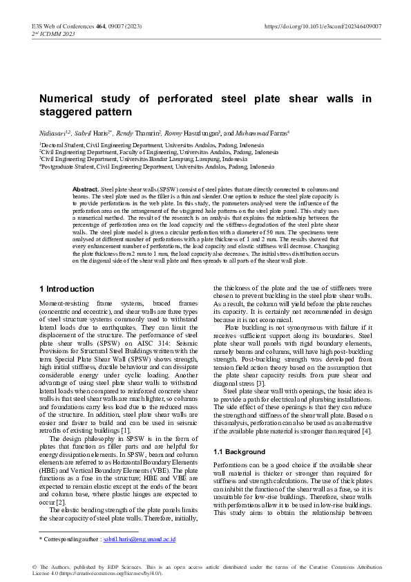 (PDF) Numerical study of perforated steel plate shear walls in ...