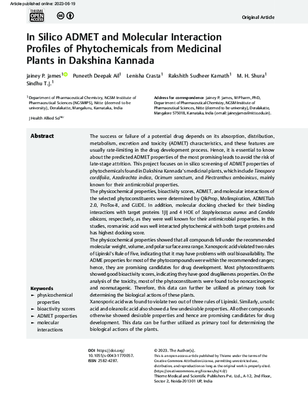 (PDF) In Silico ADMET and Molecular Interaction Profiles of ...