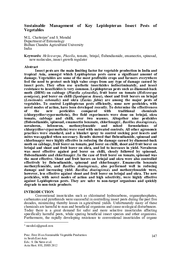 (PDF) Sustainable Management of Key Lepidopteran Insect Pests of Vegetables