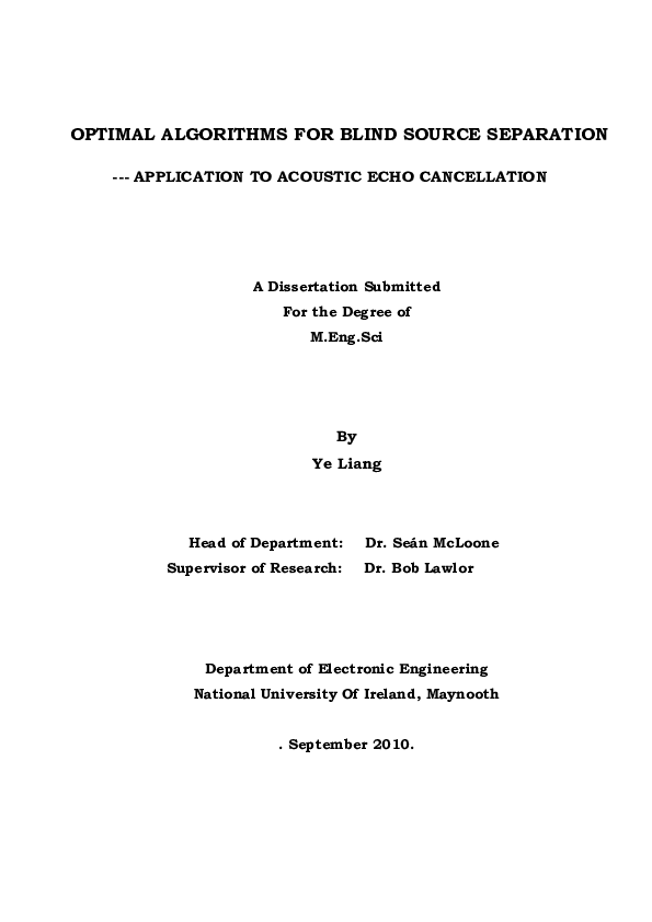 (PDF) Optimal Algorithms for Blind Source Separation