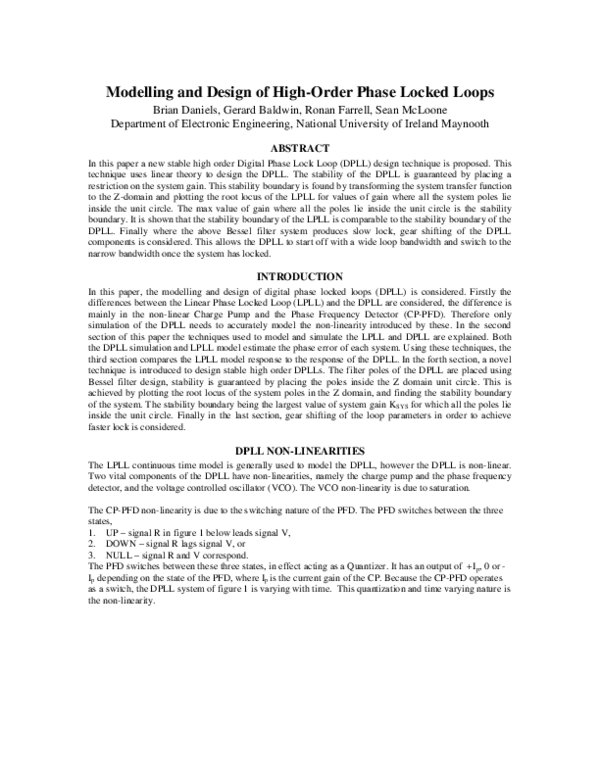 (PDF) Modeling and design of high-order phase locked loops